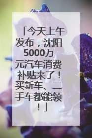 今天上午发布，沈阳5000万元汽车消费补贴来了！买新车、二手车都能领！